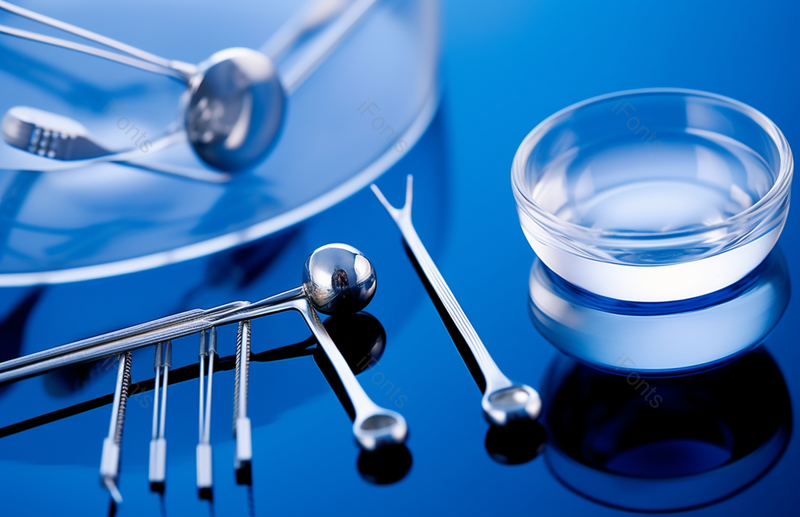 蓝色背景不锈钢金属医疗工具玻璃透明器皿实拍图,高清,摄影图,摄影图片,图片大全,摄影图免费下载